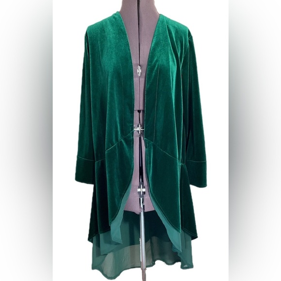 Whimsical Ruffle Velvet Duster Cardigan Size S 4/6 High Low Flowy Artsy Renfaire - Picture 1 of 10